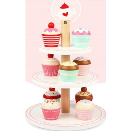 Childrens Simulation Play House Kitchen Strawberry Ice Cream Three-tier Ice Cream Tower Educational Wooden Toys