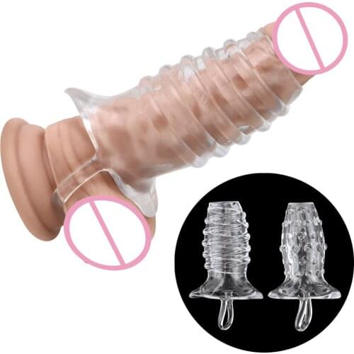 OLO Dildo Enlargement Sex Toys For Men Dick Extensions Cock Ring Delayed Ejaculation Penis Extender Crystal Reusable Condom