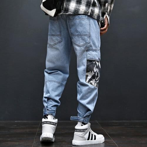Prowow Fashion Streetwear Men Jeans Blue Color Camouflage Pocket Denim Cargo Pants Slack Bottom Spliced Hip Hop Joggers Jeans