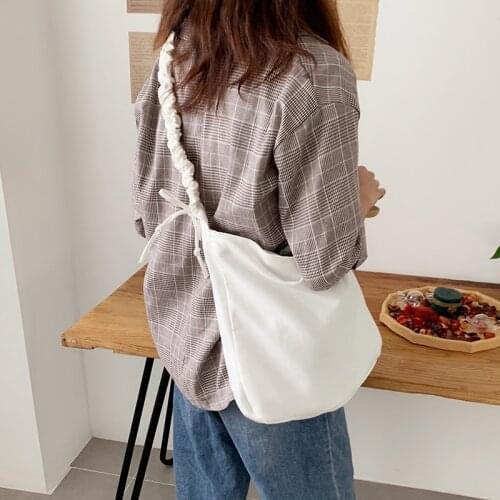 2021 New Canvas Drawstring Shoulder Female Casual Simple Handbag Solid Color Large Capacity Shopper Girls School Crossbody Bag