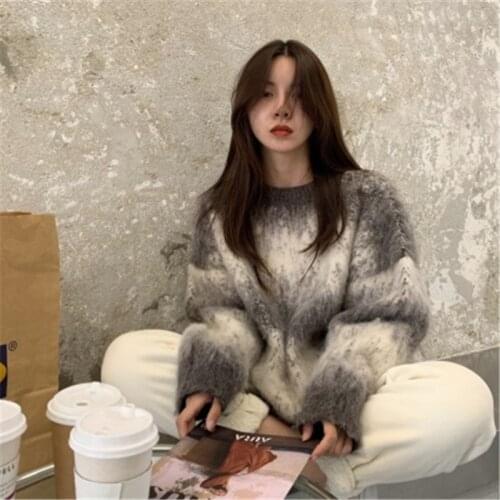 Korean Loose Oversize Chic All-match Sweaters for Ladies Elegant Fashion Winter Clothes Gradient Aesthetic All-match Pullovers