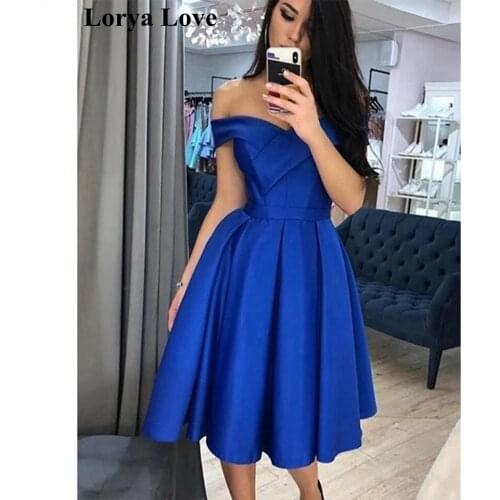 Royal Blue Off Shoulder Short Prom Dresses Homecoming Cocktail Dresses 2020 Satin Vestidos De Gala Women Graduation Dresses