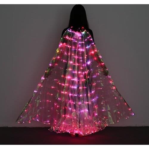 Creative RGB Color Changing Adult Womens Belly Dance Costume LED Isis Wings & Sticks Stage Play Halloween Photography Props