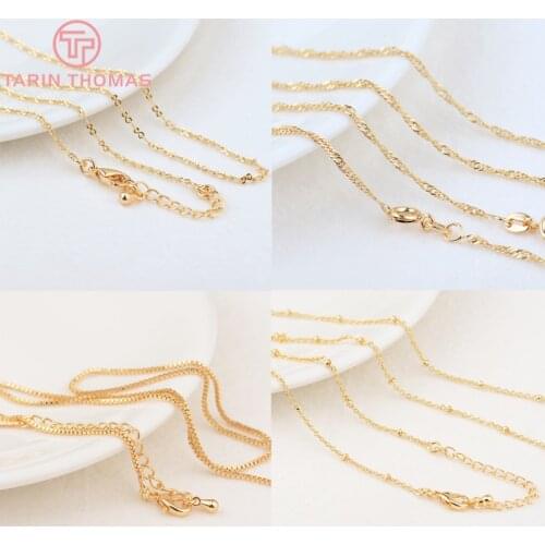 2PCS Length 40CM 45CM 24K Gold Color Brass Finished Necklace Chain High Quality DIY Jewelry Making Findings Accessories