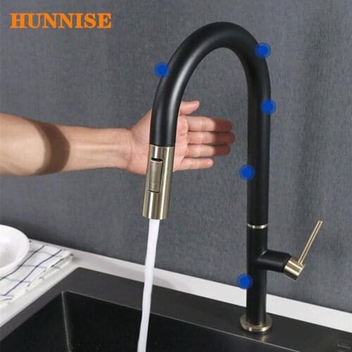 Matte Black Touch Kitchen Faucet New Arrival Pull Out Kitchen Mixer Tap Sensitive Sensor Touch Control Kitchen Sink Faucets