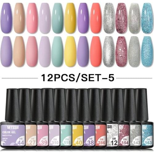 Mtssii 6/10 Gel Nail Polish Set Semi-Permanent UV LED Cat Eye Varnish Glitter Shiny Color Polish With Matte Top Coat Lacquer