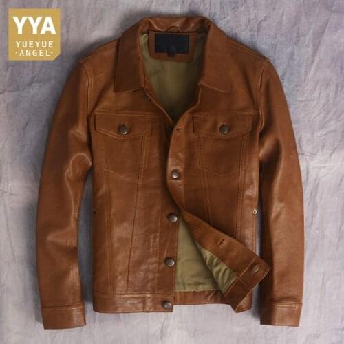 Men Biker Cowboy Genuine Leather Jacket High Quality Retro Single Breasted Slim Sheepskin Coat Luxury Cargo Jackets Oversize 4XL