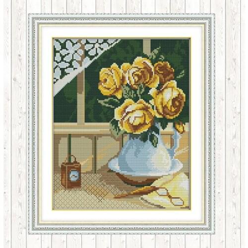 Yellow Rose DIY Needlework Crafts Cross Stitch Kits 11CT 14CT Cotton Thread Embroidery Needlework Sets Home Decor Patterns Kits