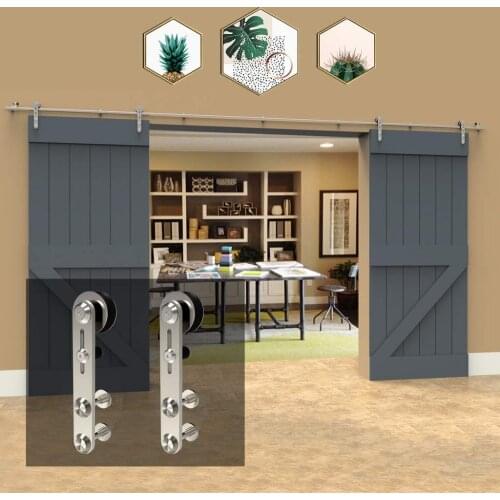 LWZH10-16FT Round -Shaped Silver Stainless Steel Puerta Corredera Wooden and Glass Sliding Door Hardware Kit for Double Door