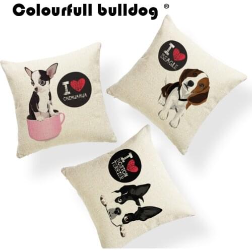Dog Boston Terrier Chihuahua Cushion Cover Beagle Doberman Pillows Love Pop Art Floor Nap Mat Throw Pillow Small Linen Warm
