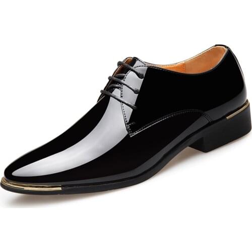 New Mens Pointed Toe Business Casual Shoes Fashion Bright Patent Leather Formal Black Shoes for Men Size38-48