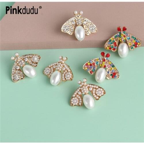 Pinkdudu Fashion Luxury Multicolor Crystal Dangle Earrings Statement White Pearl Butterfly Drop Earrings Jewelry for Women PD039