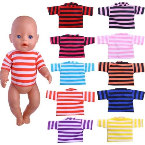 Striped Doll T-Shirt For American 18 Inch Girl 43cm Born Baby Doll Clothes Accessories Items,Our Generation,Toys For Girl