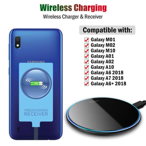 Qi Wireless Charger & Receiver for Samsung Galaxy M01 M02 M10 A01 A02 A10 A6 A7 A6+ 2018 Wireless Charging Micro USB Adapter