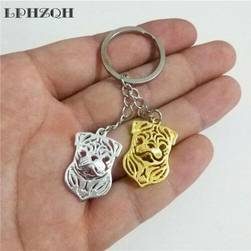 Dropship Fashion Cute Pug Dog Key Chains Women Bag Pendant Charm Accessory Car Key Rings Pet Dog Jewelry Gold Color Color