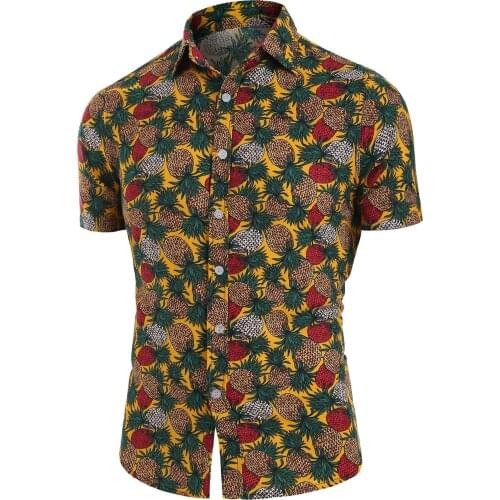 QNPQYX New Summer Mens Short Sleeve Beach Hawaiian Shirts Cotton Casual pineapple Shirts Regular Plus Size Mens clothing Fashion