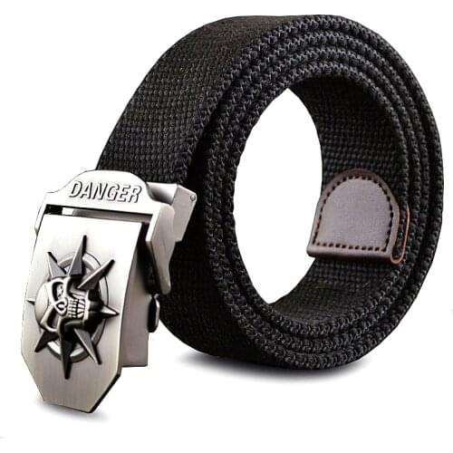 Fashion mens Canvas belt skull Metal tactics woven belt canvas belt Casual pants Cool wild gift for men belts Skull large size