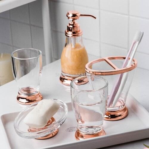 Luxury Transparant Bathroom Set Rose Gold Household Wash Cup Bathroom Supplies Kit Toothbrush Holder Set