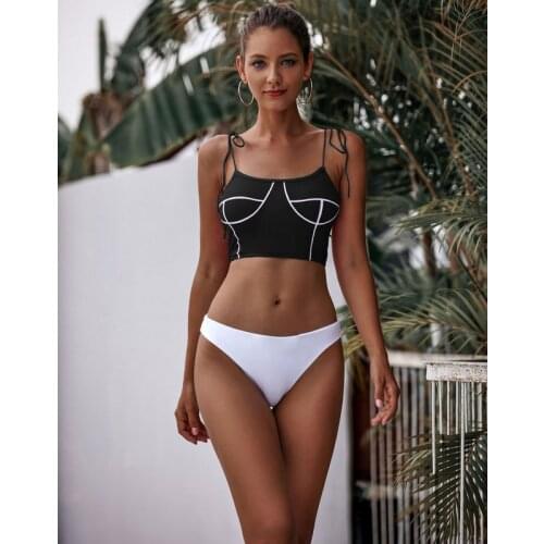 Sexy Women Push Up Bikini Summer Bandage Solid 2020 Summer Ladies Padded Swimsuit Swimwear Beach Wear Plus Size Pink Black