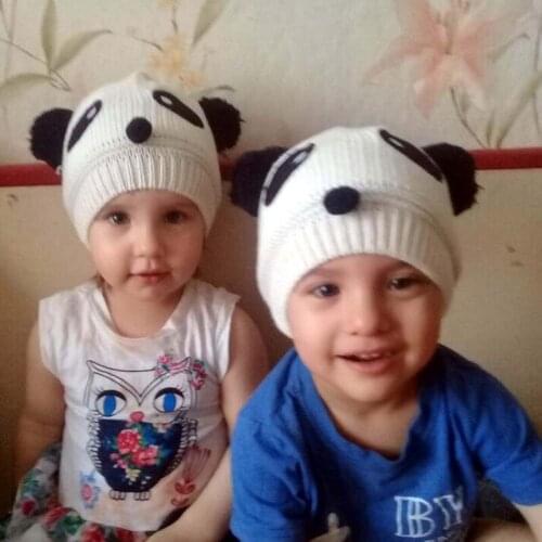 Cute Panda Novelty Beanies Knit Hats with Ears Knitted Spring Autumn Winter Warm Ear Protection Cap For 0-4 Years Old Baby Kids