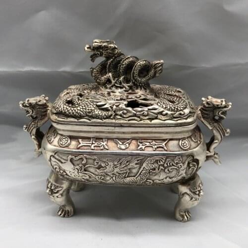 Collect China Fine Workmanship Cupronickel Auspicious Dragon Censer Sculpture Metal Crafts Decoration