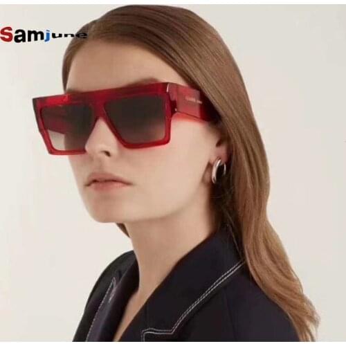 Samjune New Flat Top Sunglasses Oversize Goggles Mens Square Sun Glasses Women Fashion Brand Rivet Black Eyewear Gafas De sol