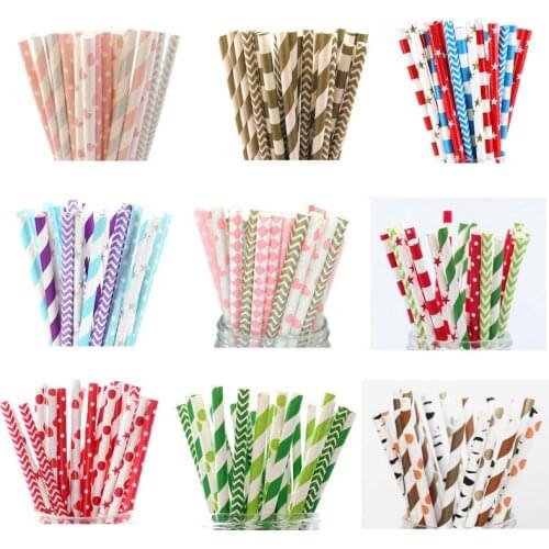 25pcs Mixed Colors Paper Straws For Birthday Wedding Baby Shower Decor Party Decoration Event Supplies Drinking Paper Straws