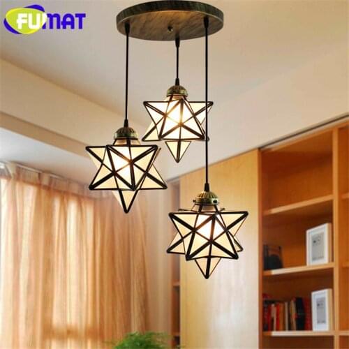 FUMAT 3Heads Glass Star Art Decor Pendant Lamps Loft Diamond Transparent Abrazine Lights Bar Round lamp Base Dinning Study Room