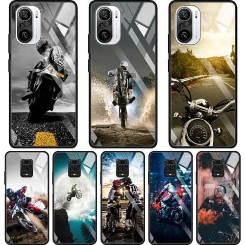 Glass Case for Xiaomi Redmi Note 9S 7 9 8 10 Pro Max 8T 9c 9A 9T PC Cover for Redmi K40 K30 K20 Moto Cross motorcycle sports