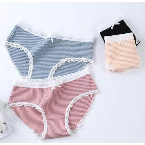 Cotton Panties Women Antibacterial Underpants Sexy Lace Briefs Set Girls Solid Color Underwear Lingerie 3 Pcs/lot Dropshipping