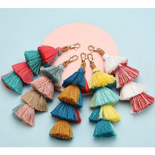 WANGLUFEI Simple Bohemian Hand-woven Womens Multi-layer Tassel Pendant Cotton Thread Keychain Bag Pendant Jewelry Birthday Gift