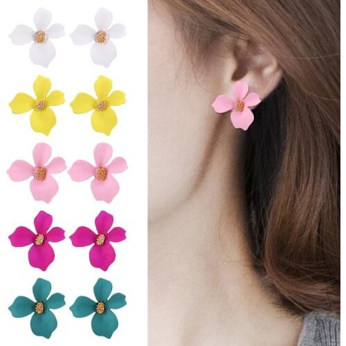 HOCOLE 5 Colors Flower Stud Earrings For Women Fashion New Korean Za Stud Earring Statement Female Brinco Wholesale Jewelry 2019