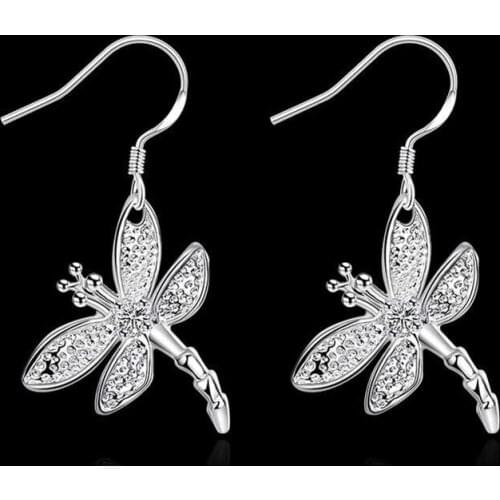 Hot sale fine Jewelry 925 Sterling Silver Earrings for Woman Fashion crystal dragonfly earrings Gifts for girlfriends