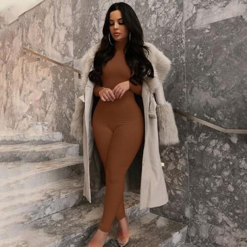 Adogirl Women Autumn Winter Long Sleeve Bodycon Soild Color Turtleneck Leggings Jumpsuit 2021 Famale Clothing Streetwear Outfits