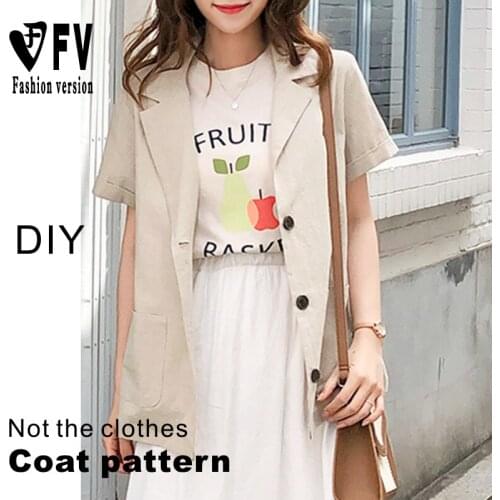 Female soil short-sleeved cotton and linen lapel jacket pattern 1:1 garment sewing structure drawing BWT-97