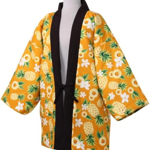 Winter Japanese Warm Cotton-Padded Kimono Cardigan Kimono-style Hanten Loose Outterwear Haori Coat Home Clothes W036