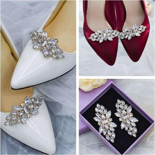 PHYLLIS G09 Gold Bridal Shoe Clips Rhinestone Shoe Clips for Pumps Women Shoe Metallic Accessories Custom Shoe Accessories