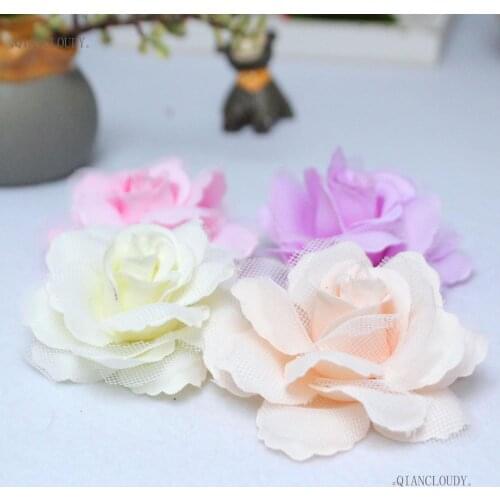 1/10/100 pieces Artificial Net Rose Silk Flower Heads 7CM wedding home Wreath Scrapbook Garland Bridal flowers decoration C58