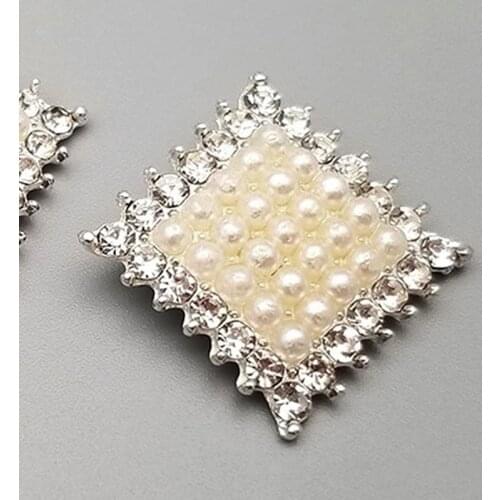 10PCS/lot Silver Rhinestone Square Metal Buttons DIY Crafts Wedding Women Dress Clothing Accessories Supplies