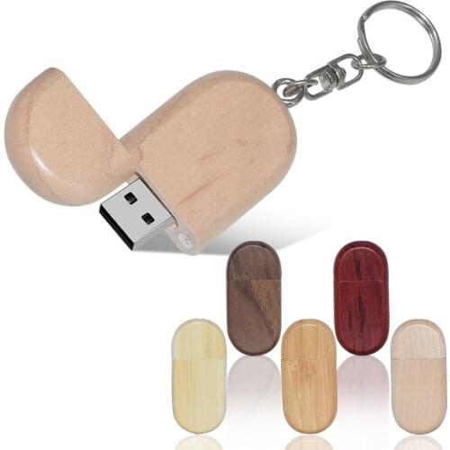 Wooden USB flash drive 4GB 16GB 32GB 64GB pendrive U disk memory stick with metal keychain wedding gifts