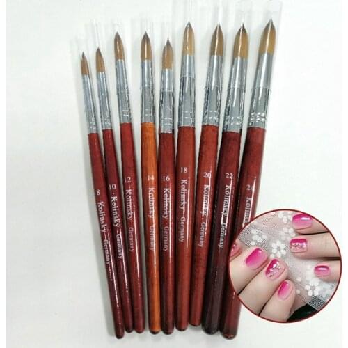 100% Kolinsky Sable Acrylic Brush Crimped UV Brush Gel Builder Manicure Brush Flat Round Red Wood Nail Brush Hot