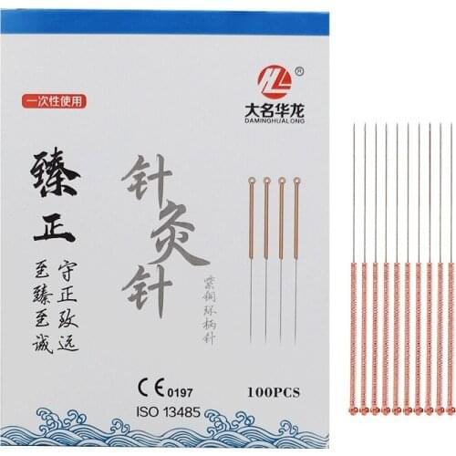 100Pcs/box New Arrival Acupuncture Needle Red Copper Handle Chinese Medicine Disposable filiform needle Beauty Massage