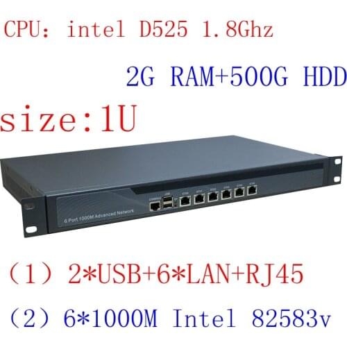 1U Atom Server / Firewall Network Security Atom D525 6 lan 6*intel PCI-E 1000M 82583v Lan 2G RAM 500G HDD