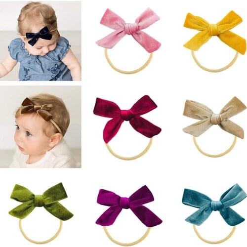 23pcs/lot Handmade Velvet Bow Knot with Nylon Headband For Baby Girls Headwear