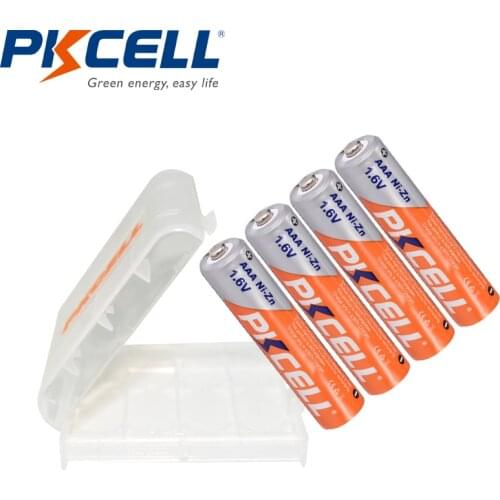 4PCS PKCELL 900mWh 1.6v NIZN AAA battery rechargeable batteries AAA NI-ZN and 1pcs AAA AA battery box for Flashlight RC Car