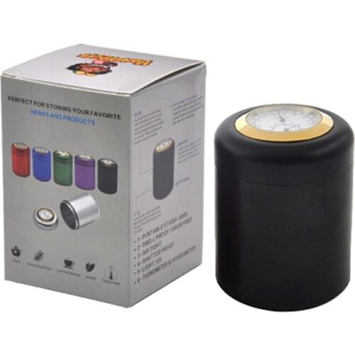 HONEYPUFF Air Craft Aluminum Metal Storage Stash Jar With Thermometer &Hygrometer Airtight Proof Storage Container Pill Box Case