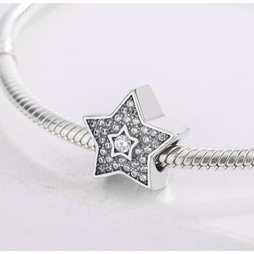 Fashion Simple Design 925 Sterling Silver Cubic Zirconia Star Charms Pendant Charm Bracelet DIY Jewelry Making For Pandora
