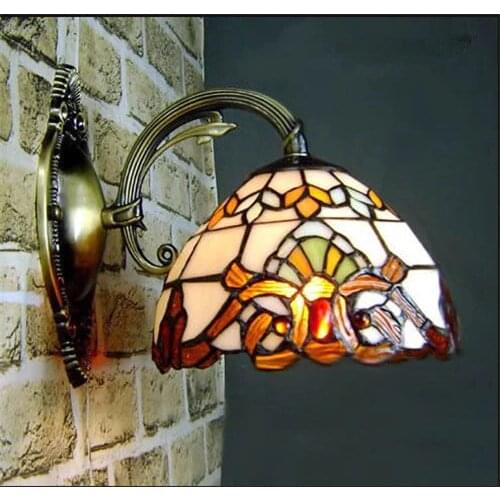 Tiffany stained glass stitching design wall lamp retro corridor decoration plating green bronze LED E27 bulb indoor lighting