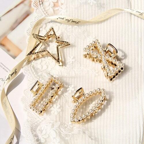 Elegant Crystal Imitation Pearl Hair Clip Claw Star Bow Charm Hairpin Crab Alloy Gold Hair Claw Women Hair Styling Tools