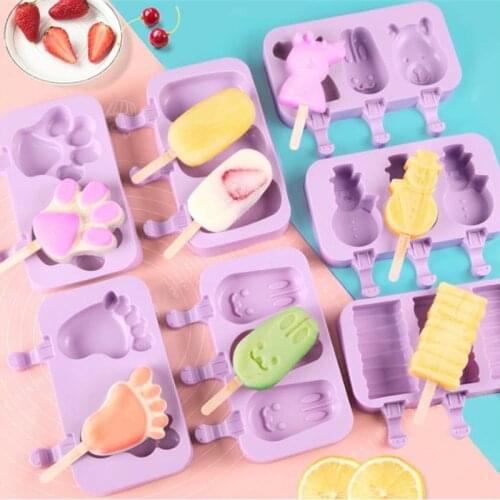 Ice Cubes Tray Freeze Popsicle Mold Silicone Ice Cream Mold Reusable Christmas Decor DIY Ice Cream Maker Tool With 10 Wood Stick